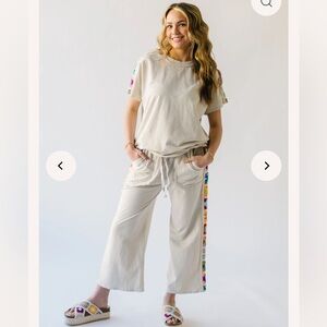 Brand new! Women's Cotton Set with Crochet Detail, L pant / S top